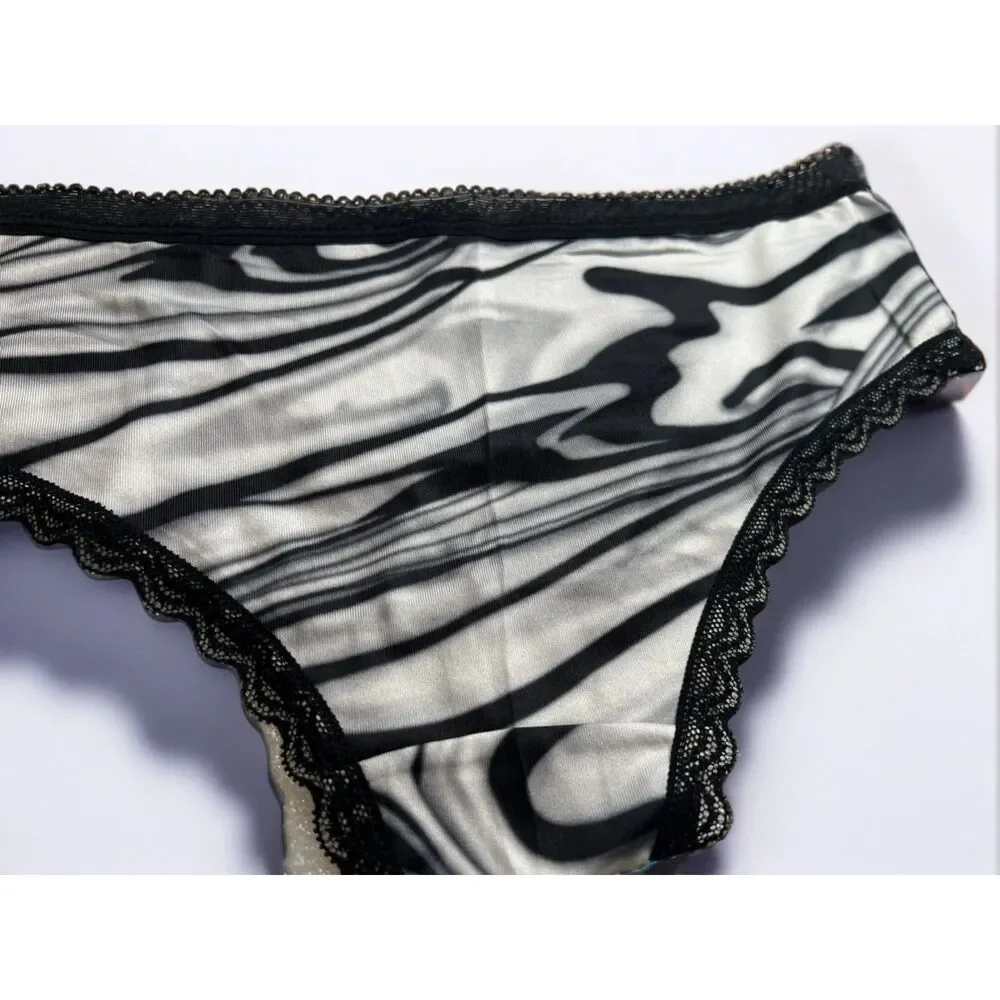 New Bikini Brief Lace Accent Black White Abstract Small Panties Underwear NWOT